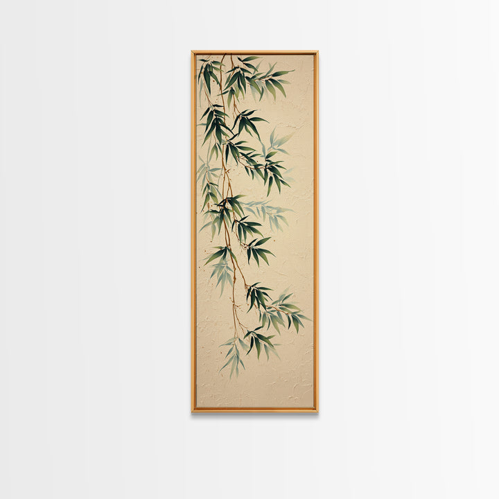 Minimal Bamboo Leaves Framed Canvas Print, Zen Art, Art Print, Living Room Decor, Fine Art, Zen, Boho Wall Decor, Japanese Art, ZEN-1x3-29