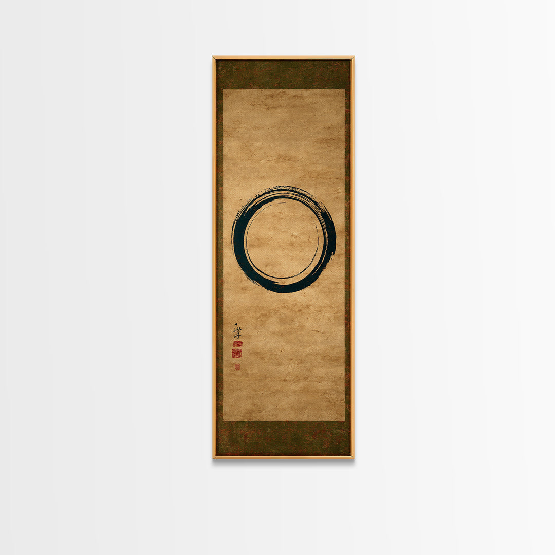 Single Black Ens Circle on Warm Paper Framed Canvas Print, Zen Art, Printable Art, Living Room Decor, Zen, Nature Prints, ZEN-1x3-61
