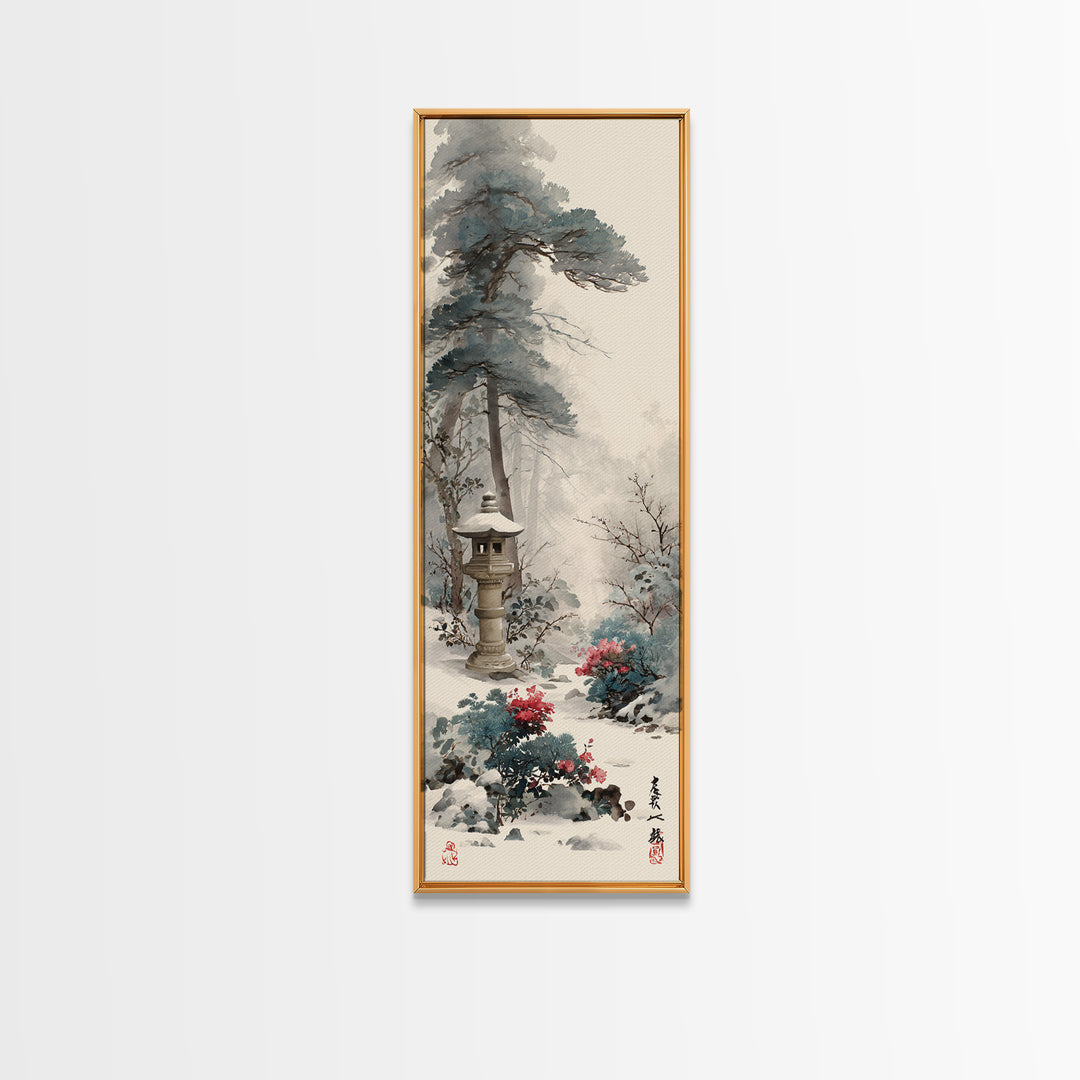 Stone Lantern in Morning Fog Without Garden Canvas Print, Zen Art, Textured Painting, Living Room Decor, Fine Art, Zen, ZEN-1x3-78