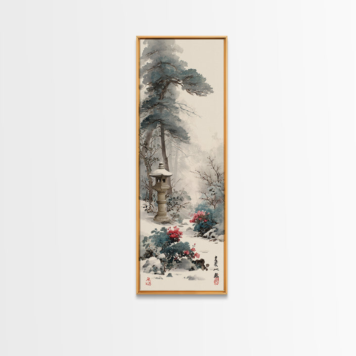 Stone Lantern in Morning Fog Without Garden Canvas Print, Zen Art, Textured Painting, Living Room Decor, Fine Art, Zen, ZEN-1x3-78