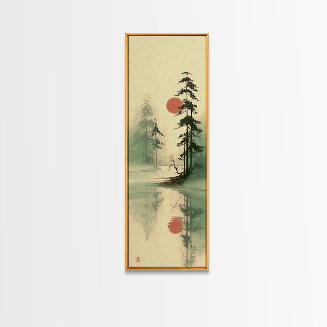 Moon Reflected in Quiet Pond Canvas Print, Zen Art, Home Decor, Living Room Decor, Fine Art, Zen, Boho Wall Art, Garden Art, ZEN-1x3-94