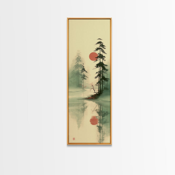 Moon Reflected in Quiet Pond Canvas Print, Zen Art, Home Decor, Living Room Decor, Fine Art, Zen, Boho Wall Art, Garden Art, ZEN-1x3-94
