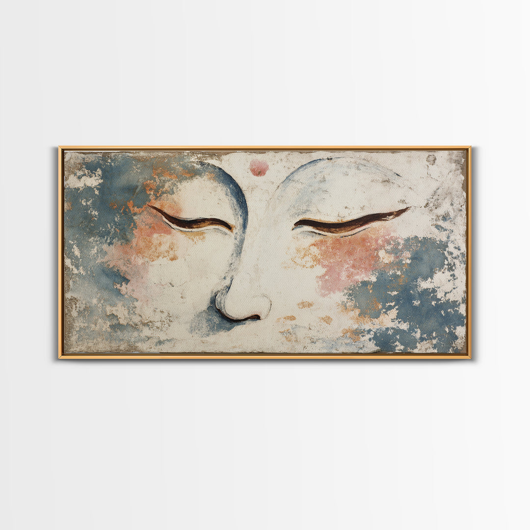 Calm Face with Closed Eyes and Simple Framed Canvas Print, Zen Art, Wall Art, Living Room Decor, Oil Painting, Zen, ZEN-2x1-18