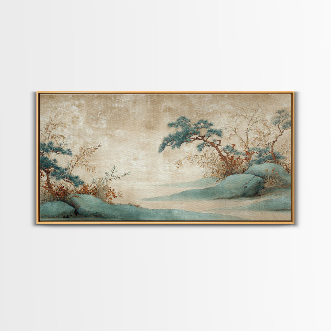 Raked Sand Garden Pattern from Above Framed Canvas Print, Zen Art, Large Wall Art, Living Room Decor, Oil Painting, Zen, ZEN-2x1-50