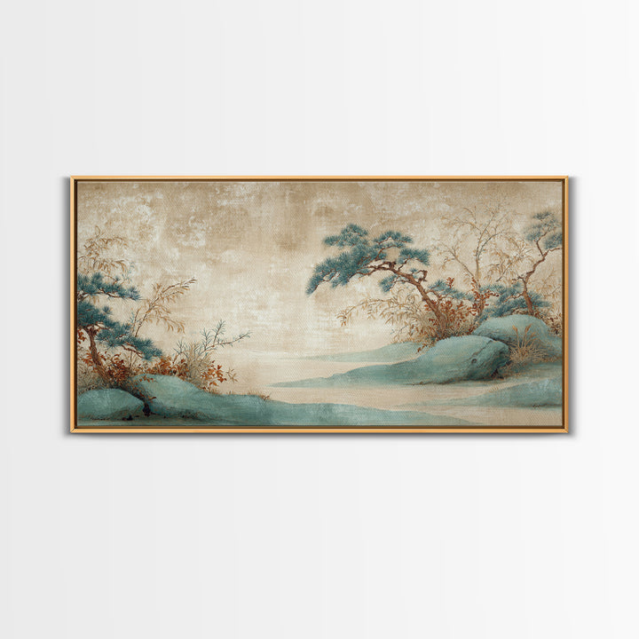 Raked Sand Garden Pattern from Above Framed Canvas Print, Zen Art, Large Wall Art, Living Room Decor, Oil Painting, Zen, ZEN-2x1-50