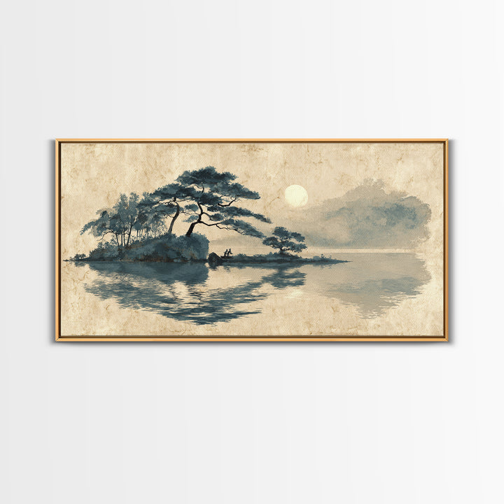 Moon Reflected in Quiet Pond Canvas Print, Zen Art, Canvas Wall Art, Living Room Decor, Fine Art, Zen, Minimalist Wall Art, ZEN-2x1-54
