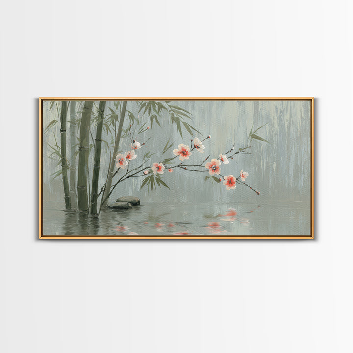 Soft Pine Silhouette Framed Canvas Print, Zen Art, Metal Wall Art, Living Room Decor, Fine Art, Zen, Japandi Wall Art, ZEN-2x1-83