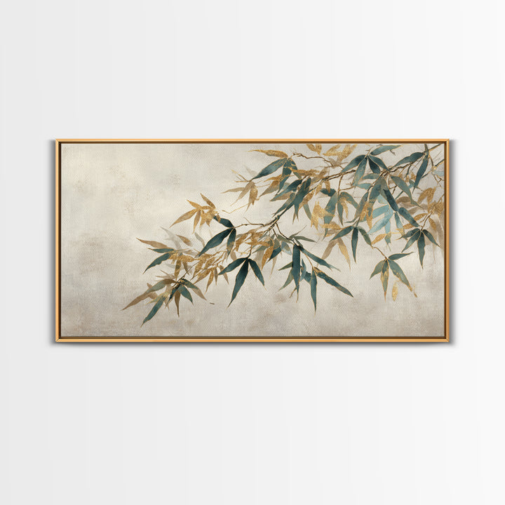 Minimal Bamboo Leaves Framed Canvas Print, Zen Art, Extra Large Wall Art, Living Room Decor, Fine Art, Zen, Boho Decor, ZEN-2x1-85