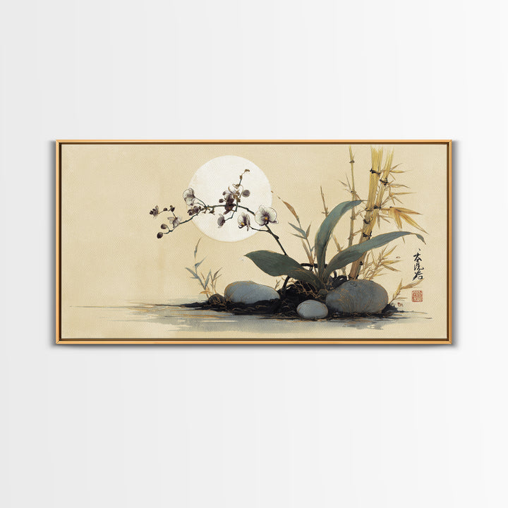 Single Orchid Stem Framed Canvas Print, Zen Art, Garden Art, Living Room Decor, Fine Art, Zen, Artist, Neutral Wall Art, ZEN-2x1-91