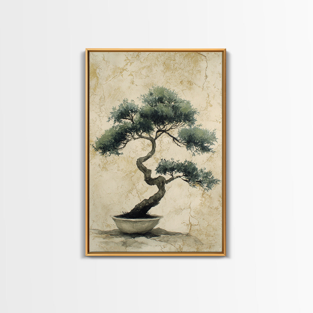 Bonsai Tree in Simple Ceramic Pot Framed Canvas Print, Zen Art, Extra Large Wall Art, Living Room Decor, Oil Painting, Zen, ZEN-2x3-20