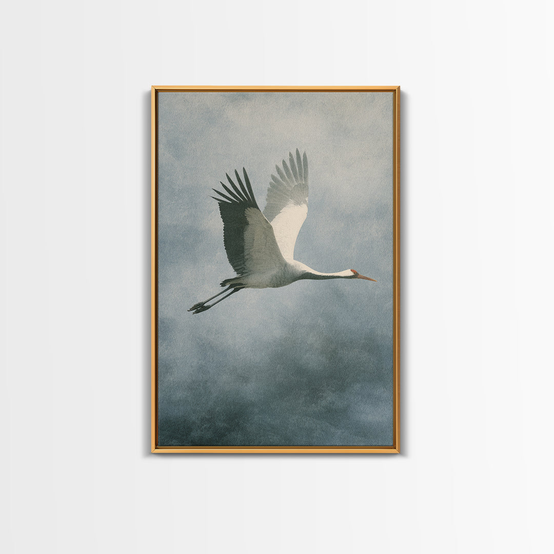 Crane Flying Across Pale Sun Framed Canvas Print, Zen Art, Metal Wall Art, Living Room Decor, Abstract Art, Zen, ZEN-2x3-56
