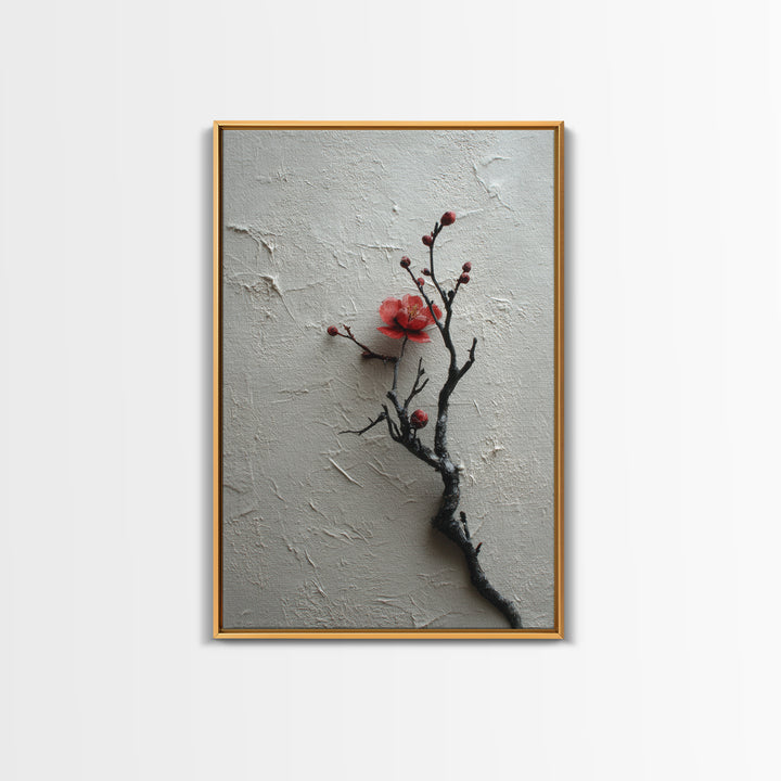 Black Branch with One Red Blossom Canvas Print, Zen Art, Japanese Decor, Living Room Decor, Oil Painting, Zen, Luxury Decor, ZEN-2x3-65