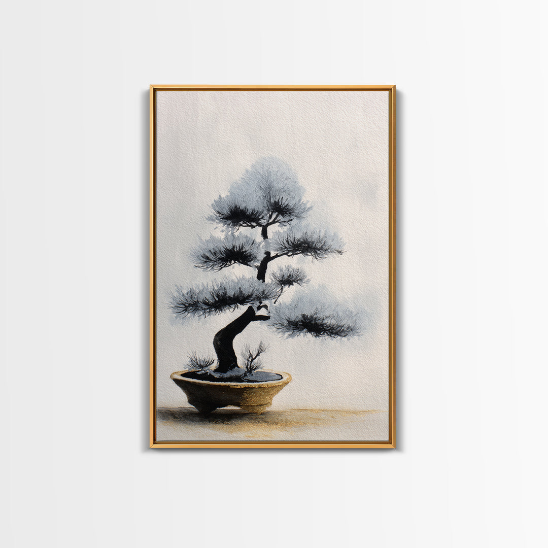 Bonsai Tree in Simple Ceramic Pot Framed Canvas Print, Zen Art, Large Wall Art, Living Room Decor, Abstract Art, Zen, ZEN-2x3-92