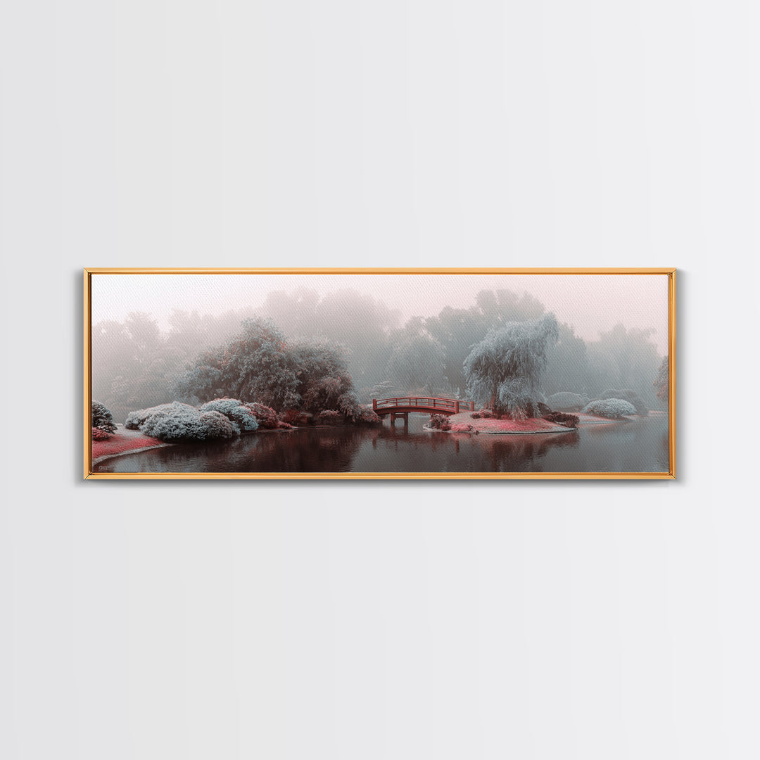 Japanese Garden Bridge Implied Through Shapes Canvas Print, Zen Art, Abstract Art, Living Room Decor, Watercolor Art, Zen, ZEN-3x1-30