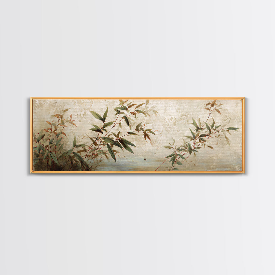Minimal Bamboo Leaves Canvas Print, Zen Art, Wabi Sabi Art, Living Room Decor, Fine Art, Zen, Minimalist Decor, Wall Art, ZEN-3x1-33