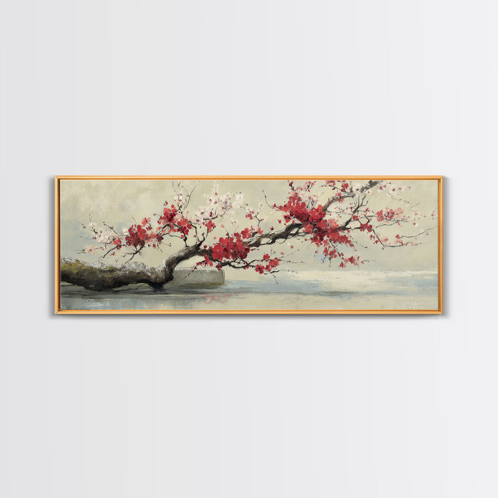 Falling Cherry Blossoms on Cream Ground Canvas Print, Zen Art, Neutral Decor, Living Room Decor, Fine Art, Zen, Wall Decor, ZEN-3x1-36