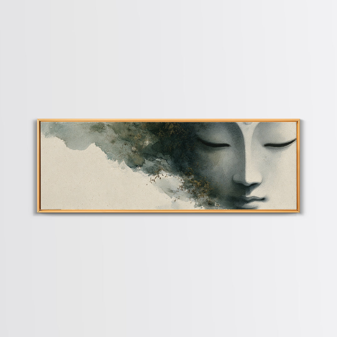 Calm Face with Closed Eyes and Simple Canvas Print, Zen Art, Japanese Art, Living Room Decor, Fine Art, Zen, Contemporary Art, ZEN-3x1-38