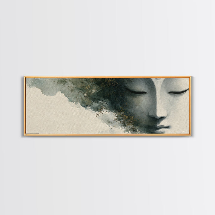 Calm Face with Closed Eyes and Simple Canvas Print, Zen Art, Japanese Art, Living Room Decor, Fine Art, Zen, Contemporary Art, ZEN-3x1-38
