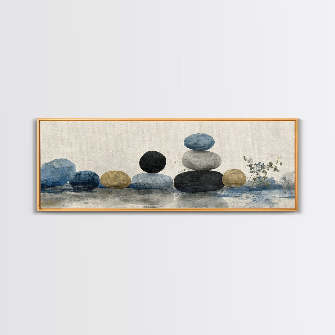 Smooth Pebbles Arranged Framed Canvas Print, Zen Art, Printable Art, Living Room Decor, Fine Art, Zen, Nature Prints, ZEN-3x1-51