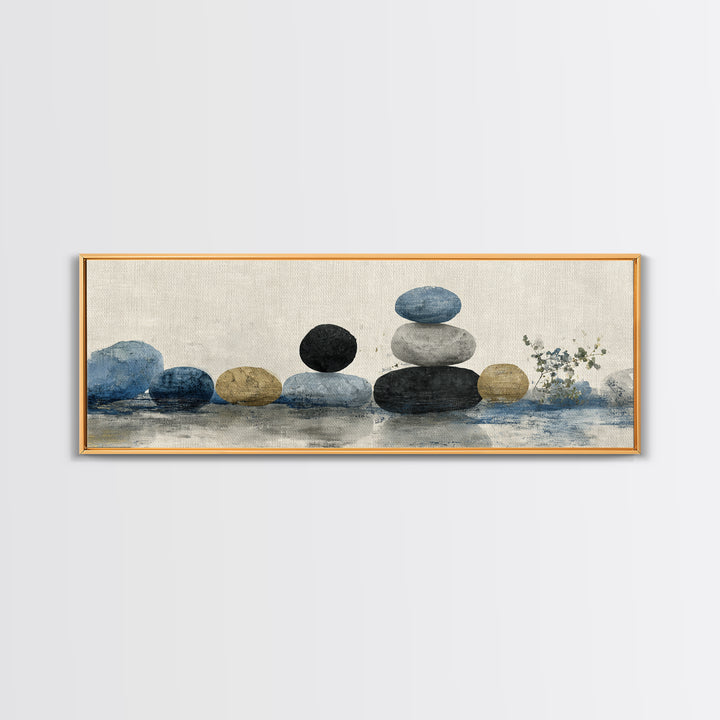 Smooth Pebbles Arranged Framed Canvas Print, Zen Art, Printable Art, Living Room Decor, Fine Art, Zen, Nature Prints, ZEN-3x1-51