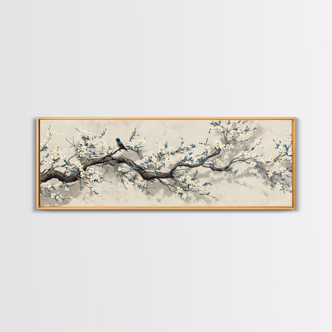 Falling Cherry Blossoms on Cream Ground Framed Canvas Print, Zen Art, Luxury Decor, Living Room Decor, Fine Art, Zen, ZEN-3x1-60