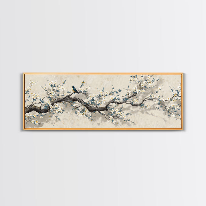 Falling Cherry Blossoms on Cream Ground Framed Canvas Print, Zen Art, Luxury Decor, Living Room Decor, Fine Art, Zen, ZEN-3x1-60