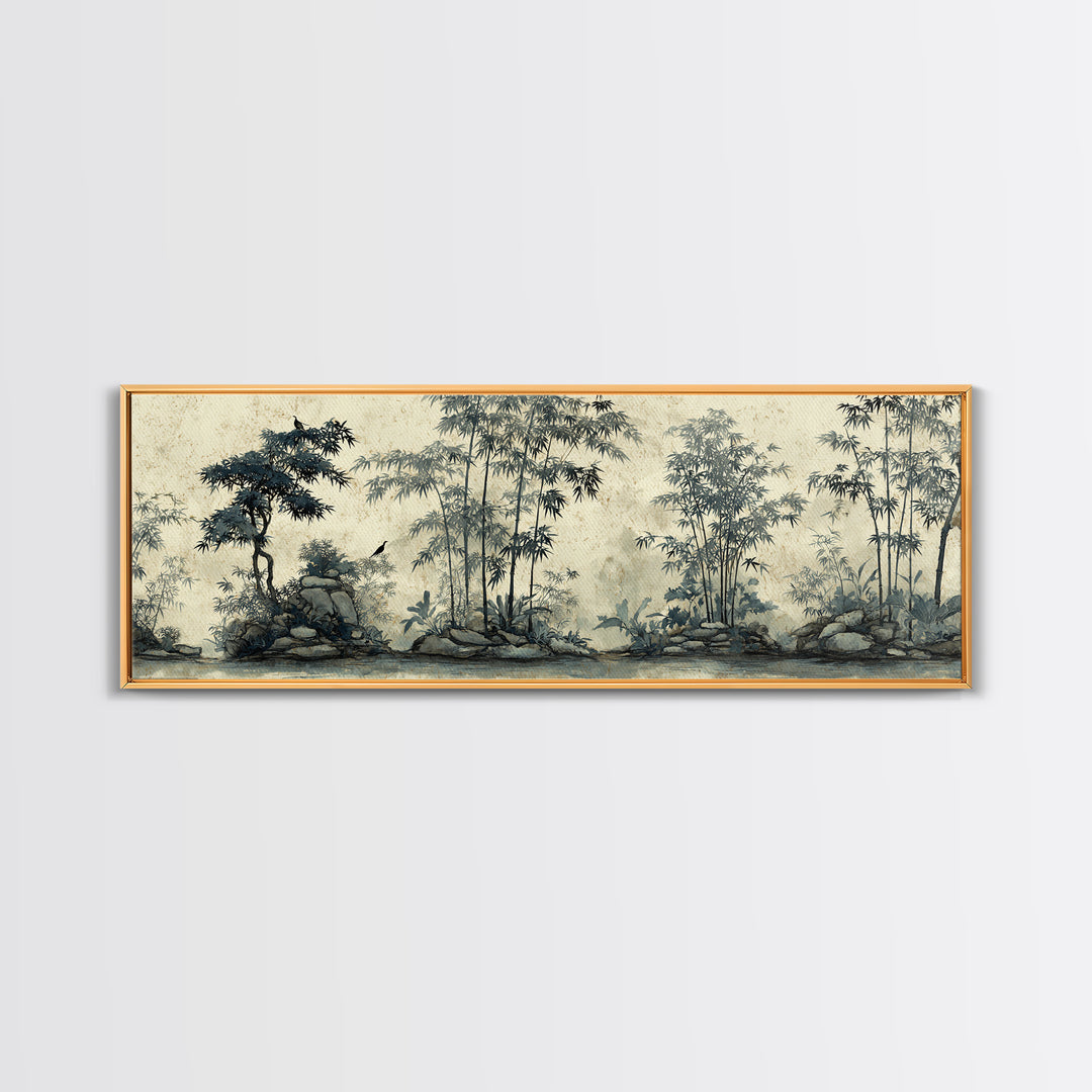 Soft Pine Silhouette Framed Canvas Print, Zen Art, Abstract Painting, Living Room Decor, Oil Painting, Zen, Gallery Decor, ZEN-3x1-79