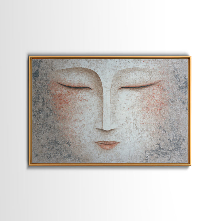 Calm Face with Closed Eyes and Simple Framed Canvas Print, Zen Art, Japanese Wall Art, Living Room Decor, Oil Painting, Zen, ZEN-3x2-2