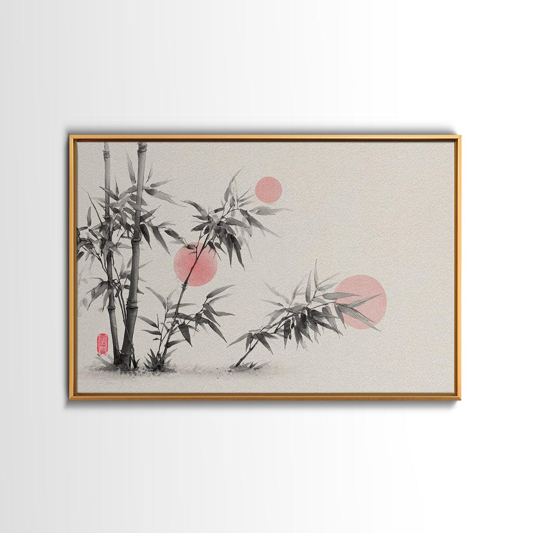 Bamboo Stalks in Sparse Ink Wash Framed Canvas Print, Zen Art, Wabi Sabi Wall Art, Living Room Decor, Zen, Statement Artwork, ZEN-3x2-6