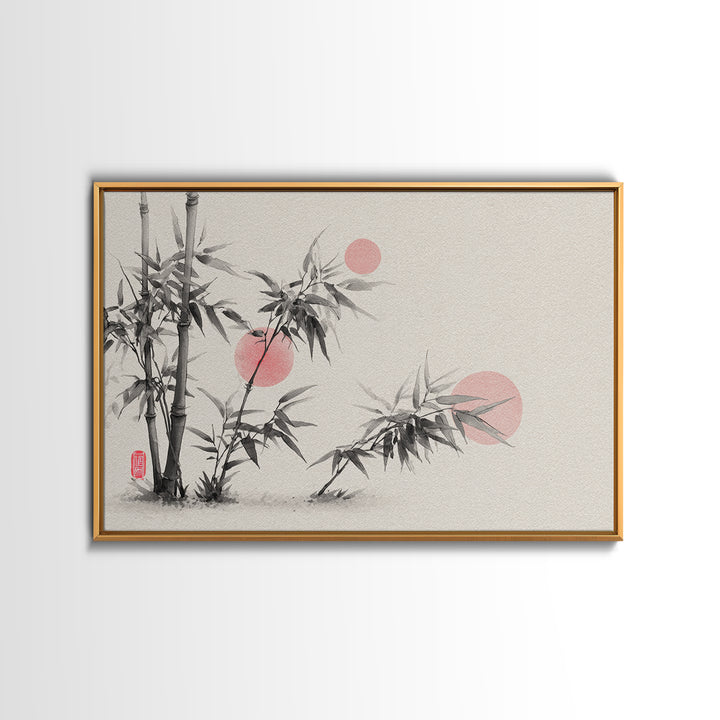 Bamboo Stalks in Sparse Ink Wash Framed Canvas Print, Zen Art, Wabi Sabi Wall Art, Living Room Decor, Zen, Statement Artwork, ZEN-3x2-6
