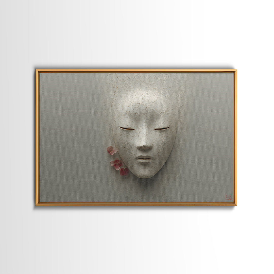 Calm Face with Closed Eyes and Simple Framed Canvas Print, Zen Art, Artist, Living Room Decor, Fine Art, Zen, Textured Painting, ZEN-3x2-74