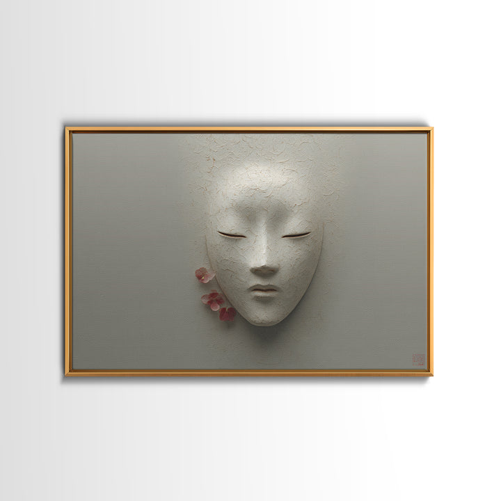 Calm Face with Closed Eyes and Simple Framed Canvas Print, Zen Art, Artist, Living Room Decor, Fine Art, Zen, Textured Painting, ZEN-3x2-74