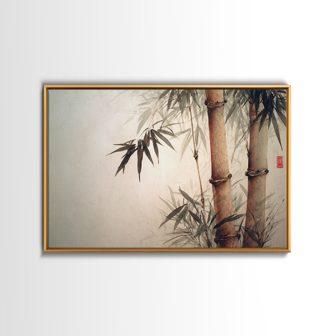Bamboo Stalks in Sparse Ink Wash Framed Canvas Print, Zen Art, Fine Art Print, Living Room Decor, Fine Art, Zen, ZEN-3x2-78
