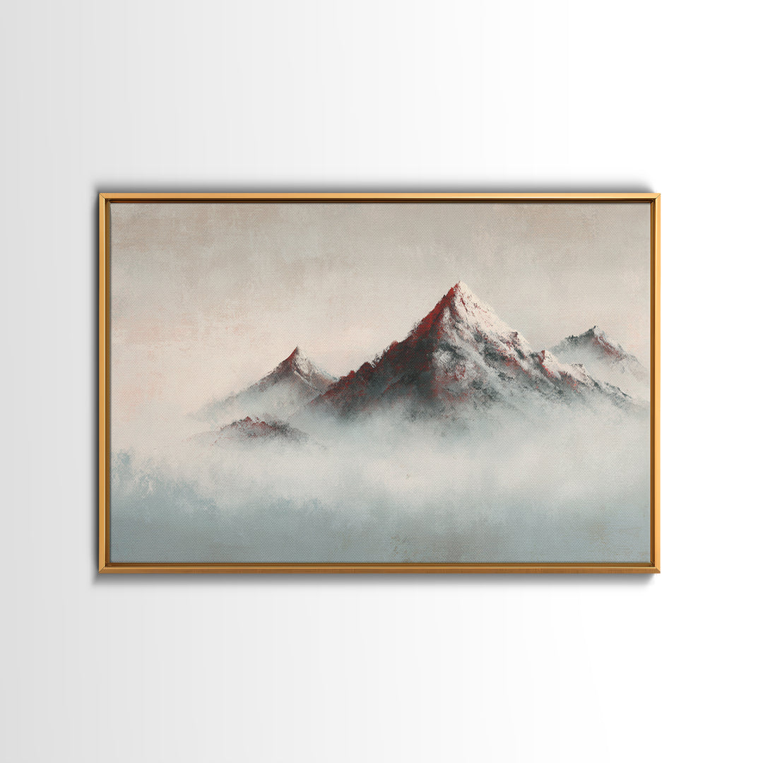 Minimal Mountain in Fog with Empty Space Framed Canvas Print, Zen Art, Contemporary Art, Living Room Decor, Oil Painting, Zen, ZEN-3x2-9