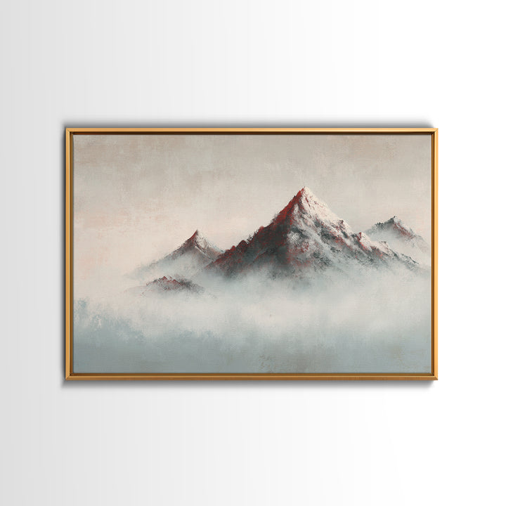Minimal Mountain in Fog with Empty Space Framed Canvas Print, Zen Art, Contemporary Art, Living Room Decor, Oil Painting, Zen, ZEN-3x2-9