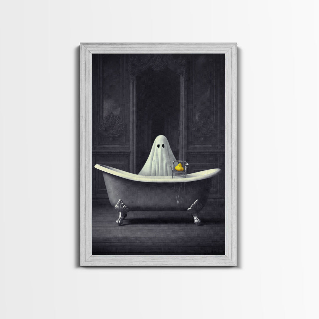 Ghost Bathroom Canvas, Dark Romantic Ghost Standing in Bathroom Creepy,  Ghost in the Bath tub Wall Art Halloween Canvas, Funny Halloween