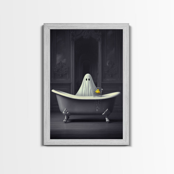 Ghost Bathroom Canvas, Dark Romantic Ghost Standing in Bathroom Creepy,  Ghost in the Bath tub Wall Art Halloween Canvas, Funny Halloween