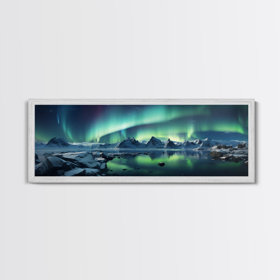 Northern Lights, Aurora Borealis, Framed Canvas Print, Beautiful Alaskan Winter Landscape Painting, Moody Art, Unique Wall Art