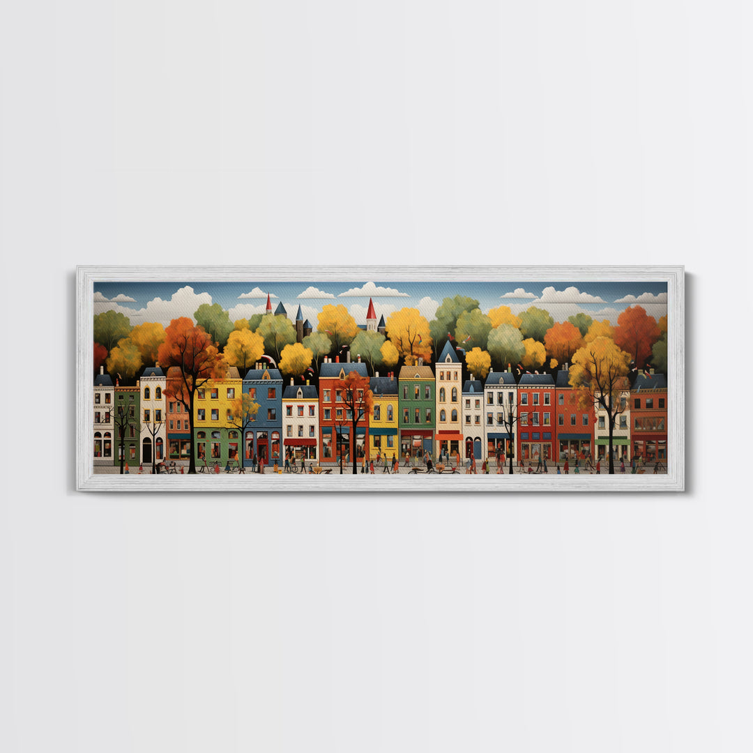 Boston Row Houses - Framed Canvas Print - Colorful Wall Art - Panoramic Print - Boston In The 1800s