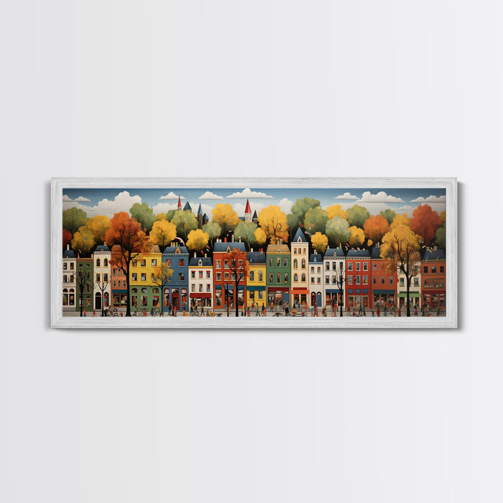Boston Row Houses - Framed Canvas Print - Colorful Wall Art - Panoramic Print - Boston In The 1800s