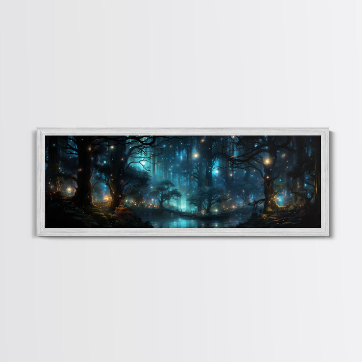 Fantasy Forest Print - Lightning Bugs Light Up The Forest At Night - Framed Canvas Print - Beautiful Fantasy Art - Framed Wall Art Fireflies