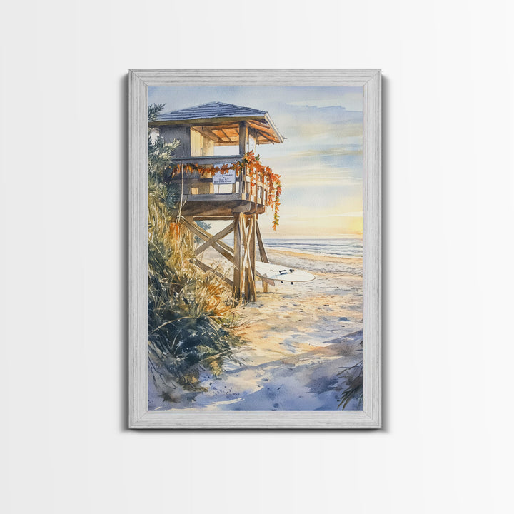 Lifeguard Shack Decorated For Christmas, Tropical Christmas Wall Art, Canvas Print, Wood Framed Wall Art, Christmas Vintage, Christmas