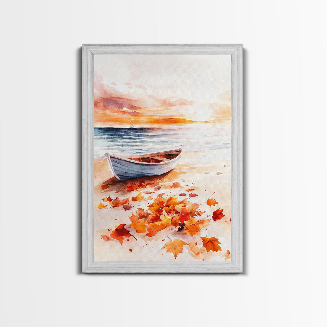Canoe On A Serene Fall Lake, Framed Canvas Print, Autumn Decor, Fall Wall Art, Fall Poster, Autumn Prints Wall Art