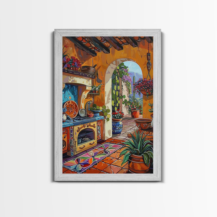 Colorful Southwestern Kitchen Framed Canvas Print Mexican Tile Art Decor Vibrant Wall Art Best Gift Idea Above Sofa Home Seasonal Decor