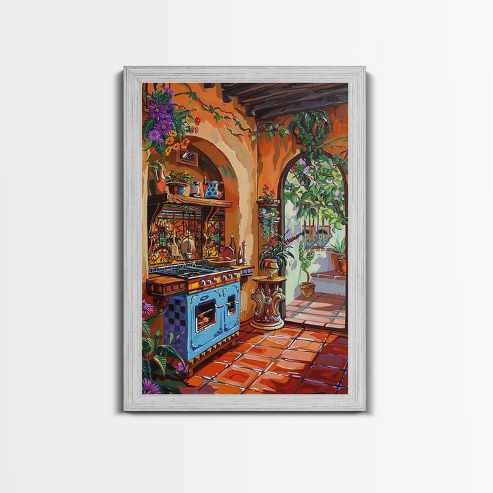 Rustic Spanish Style Kitchen Framed Canvas Print Colorful Tile Art Best Gift Idea Above Sofa Bright Home Decor Seasonal Wall Art