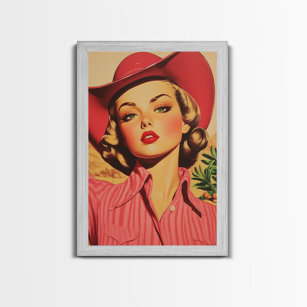 Blonde Cowgirl in Fall Forest Canvas Print, Autumn Wall Art, Farmhouse Fall Decor, Seasonal Holiday Decor, Vintage Western Art, Canvas Print