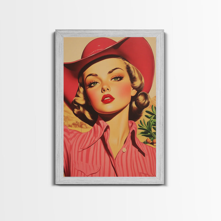 Blonde Cowgirl in Fall Forest Canvas Print, Autumn Wall Art, Farmhouse Fall Decor, Seasonal Holiday Decor, Vintage Western Art, Canvas Print