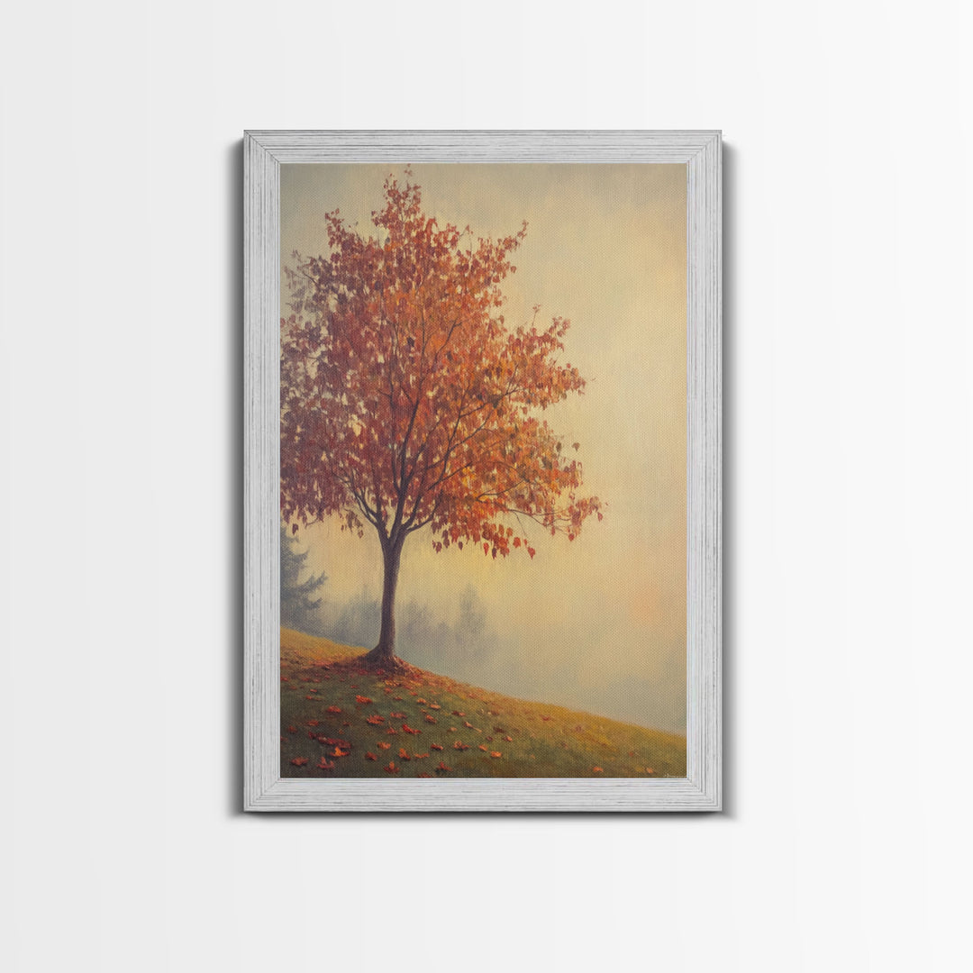Framed Canvas Print of a Fall Landscape with Vibrant Autumn Tree and Leaves, Seasonal Wall Art, Best Gift Idea, Modern Farmhouse Decor