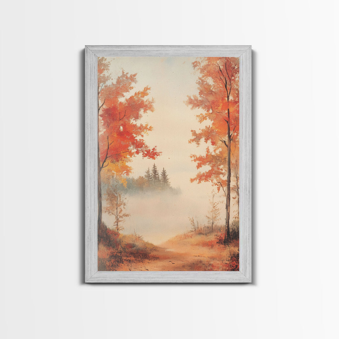Canvas Print of Serene Autumn Path with Misty Background, Fall Wall Art, Seasonal Decor, Gift Idea, Modern Farmhouse, Autumn Landscape