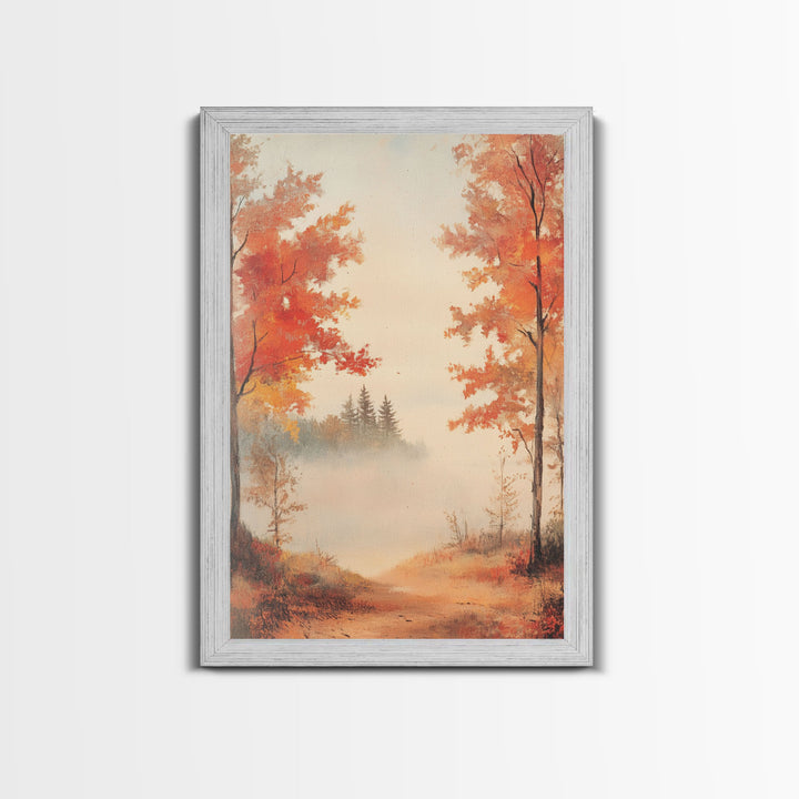 Canvas Print of Serene Autumn Path with Misty Background, Fall Wall Art, Seasonal Decor, Gift Idea, Modern Farmhouse, Autumn Landscape